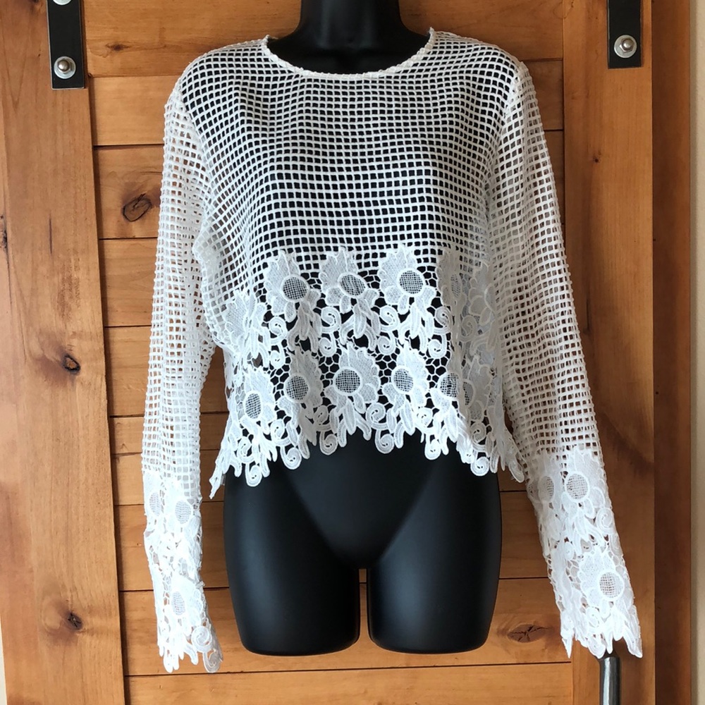 White Lace Crop Knit